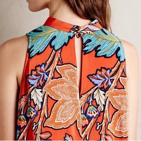 Anthropologie Maeve Orange/Floral Sleeveless Swing Dress - Picture 2 of 8